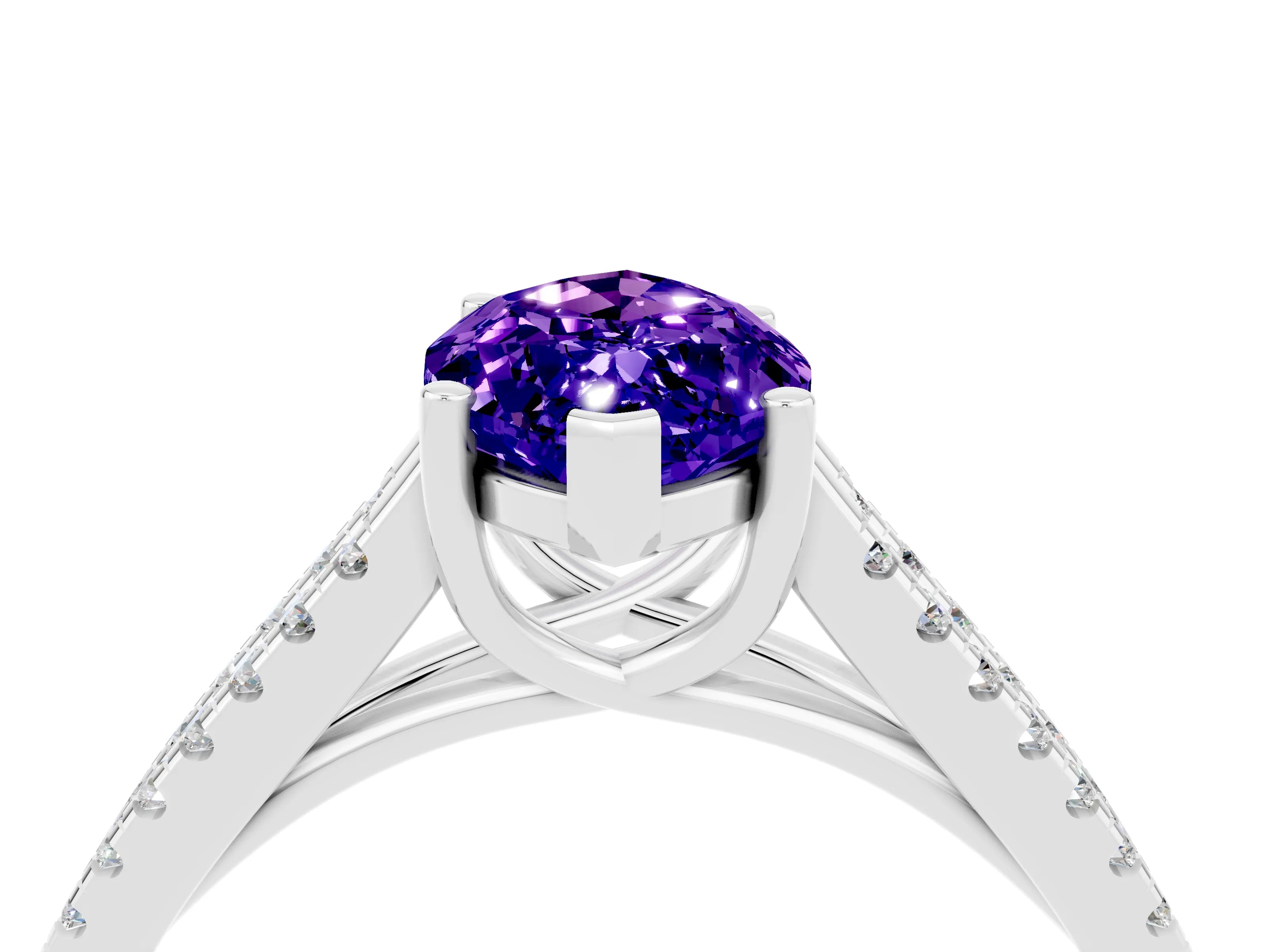 White gold Marquise Cut Tanzanite Solitaire Engagement Ring with Split Shank Pavé Band_4