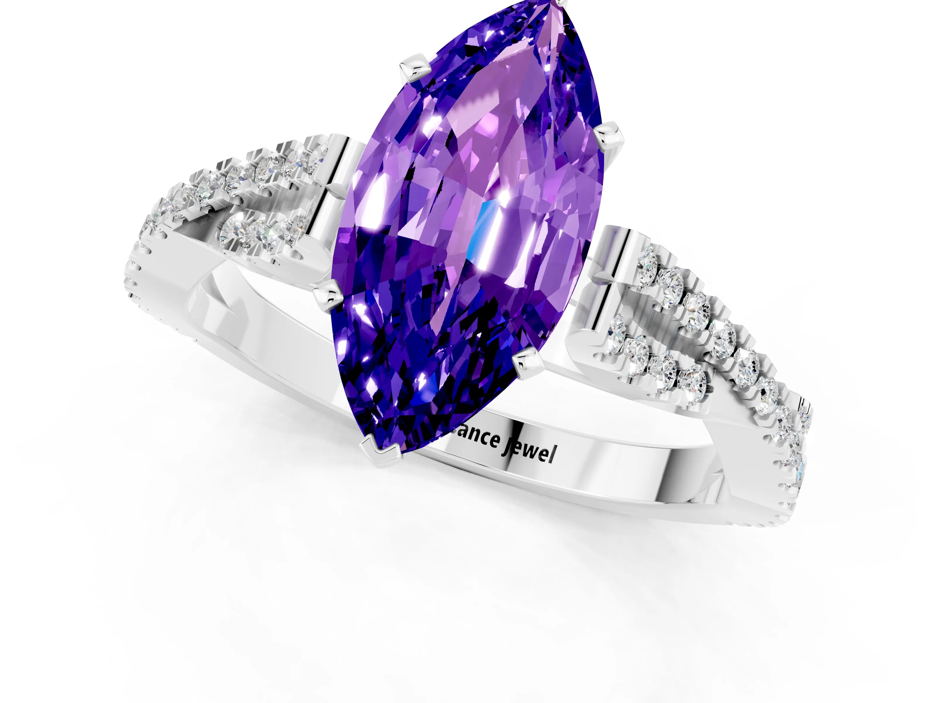 White gold Marquise Cut Tanzanite Solitaire Engagement Ring with Twisted Pavé Band and Four-Prong Setting_1