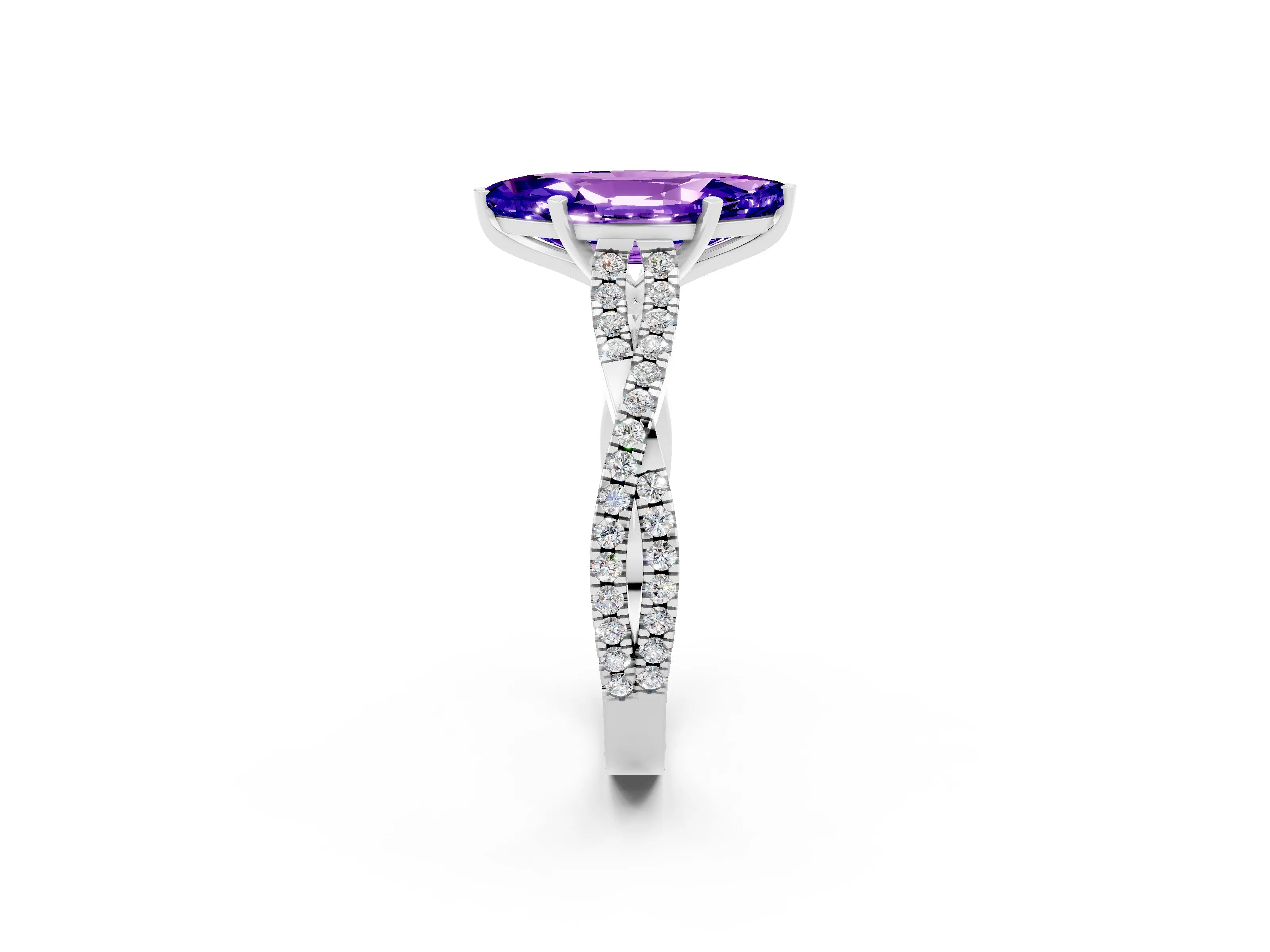 White gold Marquise Cut Tanzanite Solitaire Engagement Ring with Twisted Pavé Band and Four-Prong Setting_2