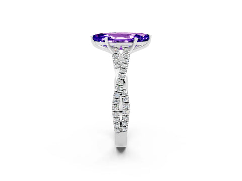 White gold Marquise Cut Tanzanite Solitaire Engagement Ring with Twisted Pavé Band and Four-Prong Setting_2