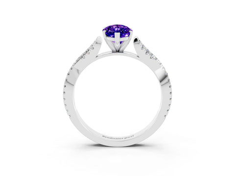 White gold Marquise Cut Tanzanite Solitaire Engagement Ring with Twisted Pavé Band and Four-Prong Setting_3