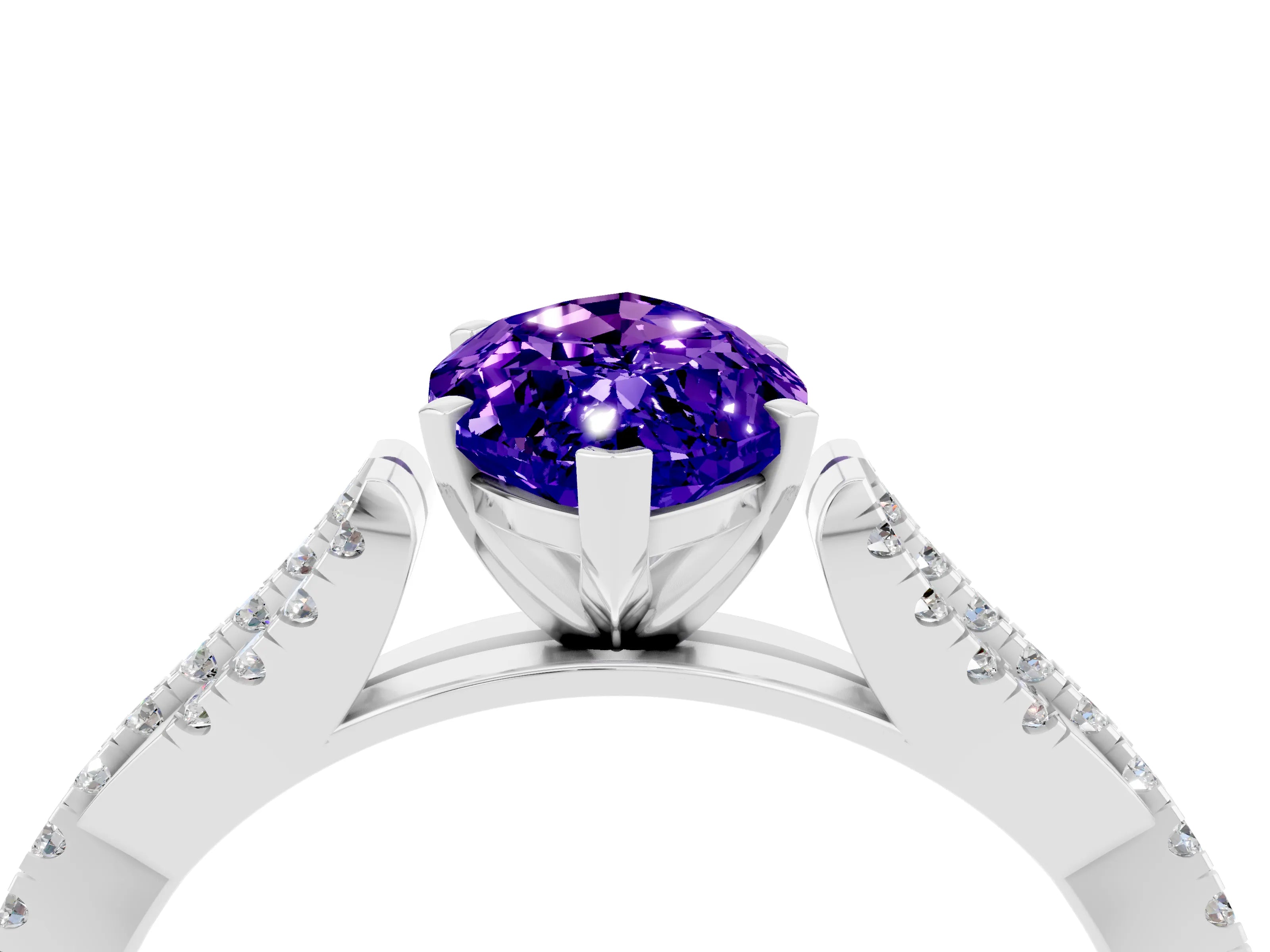 White gold Marquise Cut Tanzanite Solitaire Engagement Ring with Twisted Pavé Band and Four-Prong Setting_4