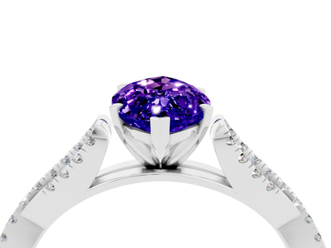 White gold Marquise Cut Tanzanite Solitaire Engagement Ring with Twisted Pavé Band and Four-Prong Setting_4