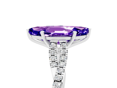White gold Marquise Cut Tanzanite Solitaire Engagement Ring with Twisted Pavé Band and Four-Prong Setting_5