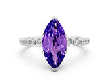 White gold Marquise Cut Tanzanite Solitaire Pavé Band with Four-Prong Setting