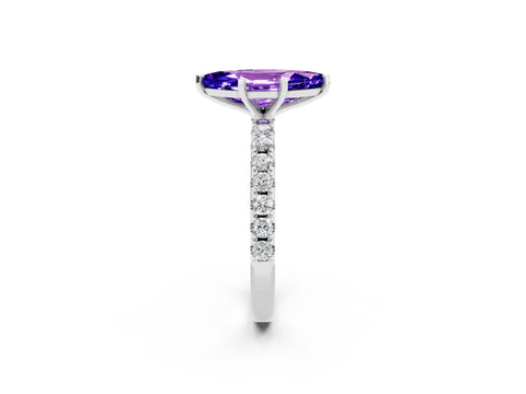 White gold Marquise Cut Tanzanite Solitaire Pavé Band with Four-Prong Setting_2