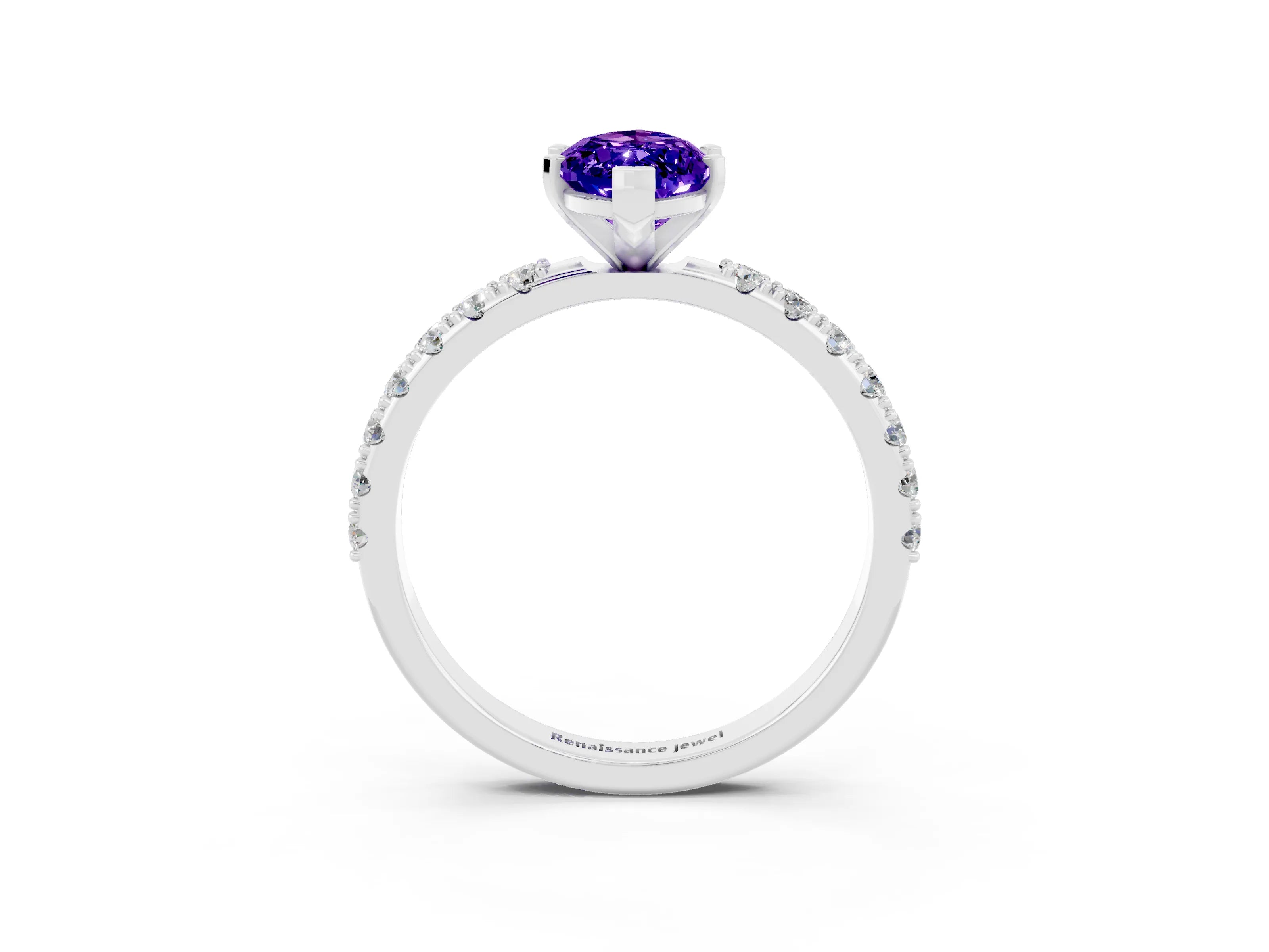 White gold Marquise Cut Tanzanite Solitaire Pavé Band with Four-Prong Setting_3