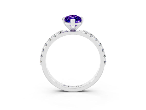 White gold Marquise Cut Tanzanite Solitaire Pavé Band with Four-Prong Setting
