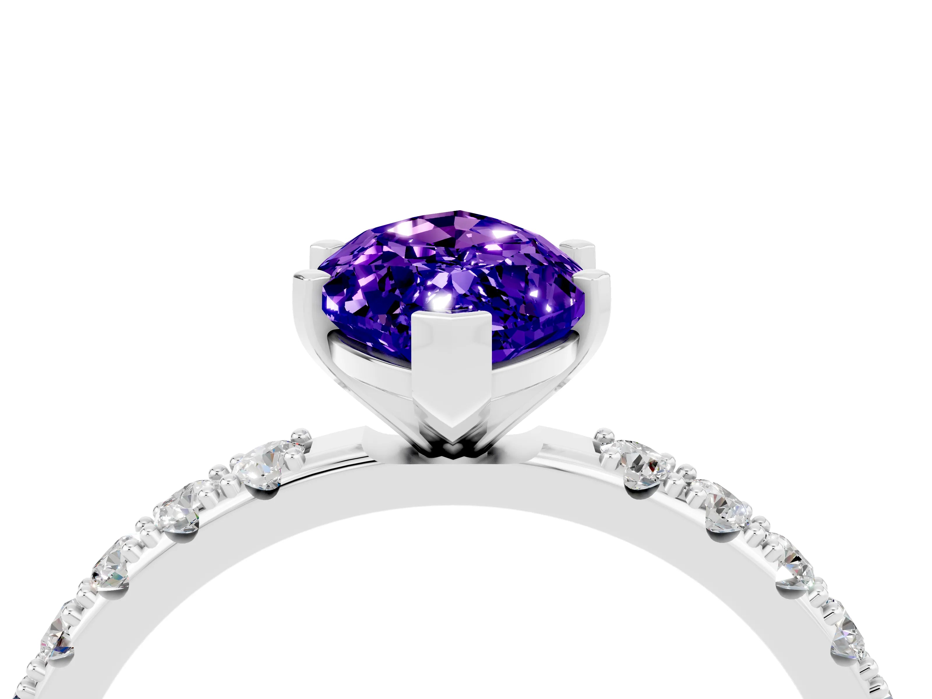 White gold Marquise Cut Tanzanite Solitaire Pavé Band with Four-Prong Setting_4