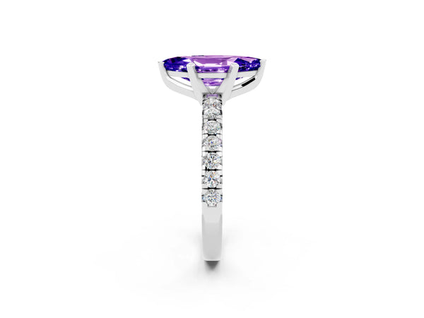 Platinum Marquise Cut Tanzanite Solitaire Pavé Engagement Ring with Round Band and Prong Setting