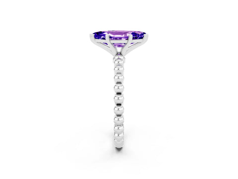 White gold Marquise Cut Tanzanite Solitaire Ring with Beaded Band and Prong Setting_14