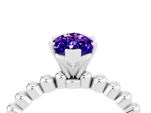 White gold Marquise Cut Tanzanite Solitaire Ring with Beaded Band and Prong Setting_16