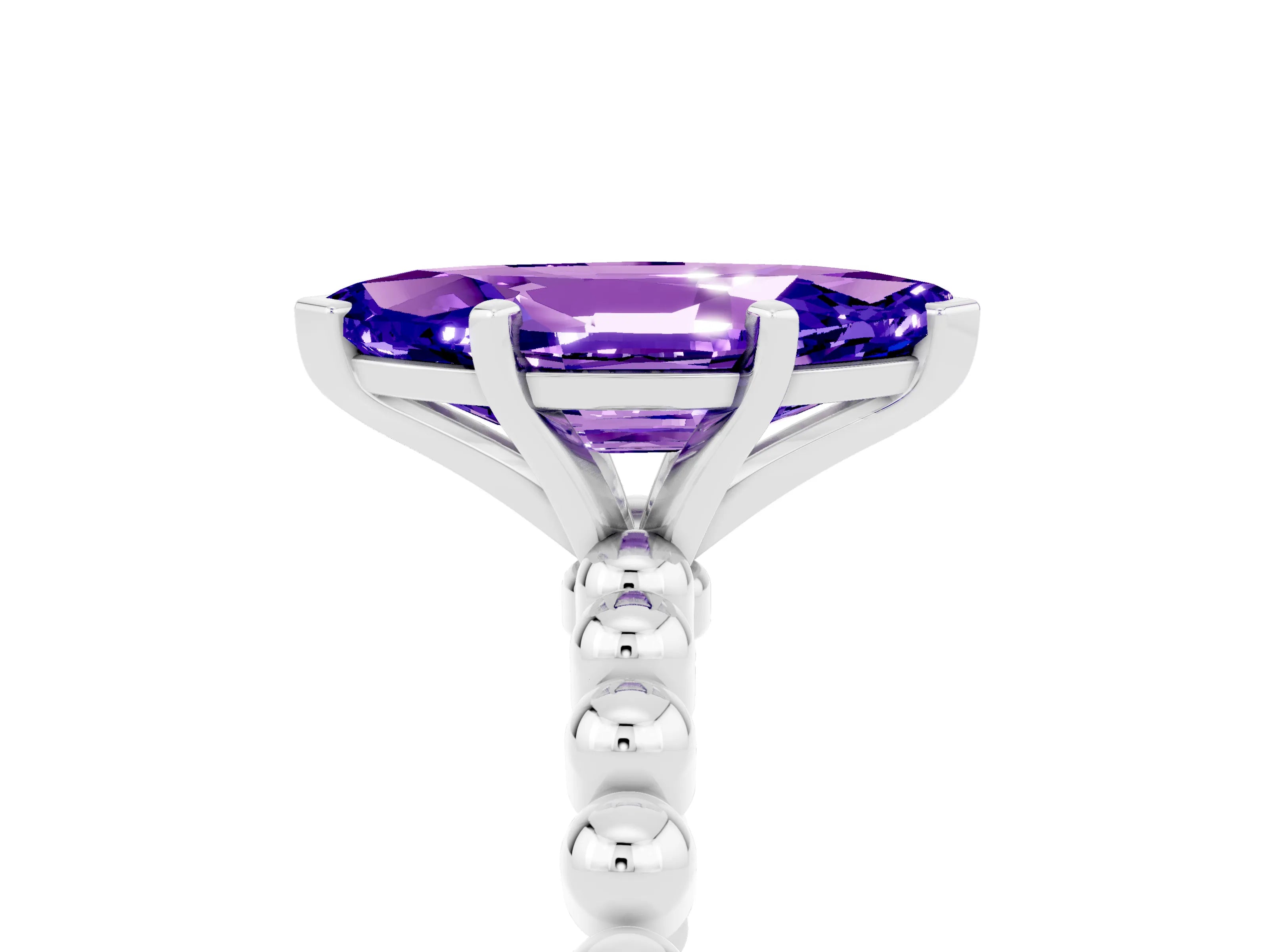 White gold Marquise Cut Tanzanite Solitaire Ring with Beaded Band and Prong Setting_17