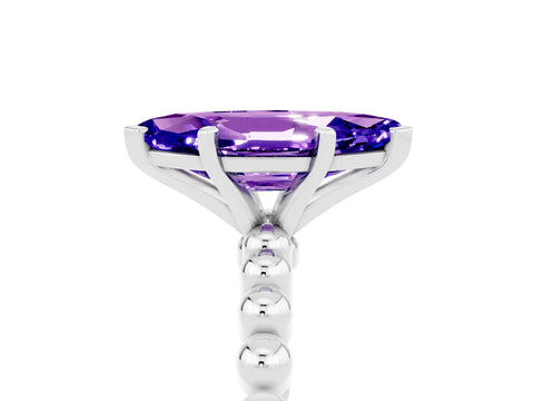 White gold Marquise Cut Tanzanite Solitaire Ring with Beaded Band and Prong Setting_5