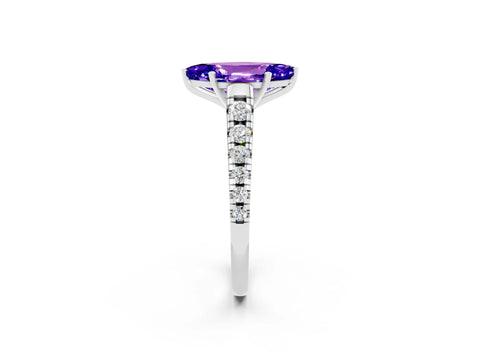 White gold Marquise Cut Tanzanite Solitaire Ring with Cathedral Setting and Pavé Band_2