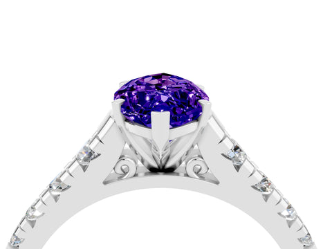 White gold Marquise Cut Tanzanite Solitaire Ring with Cathedral Setting and Pavé Band_4