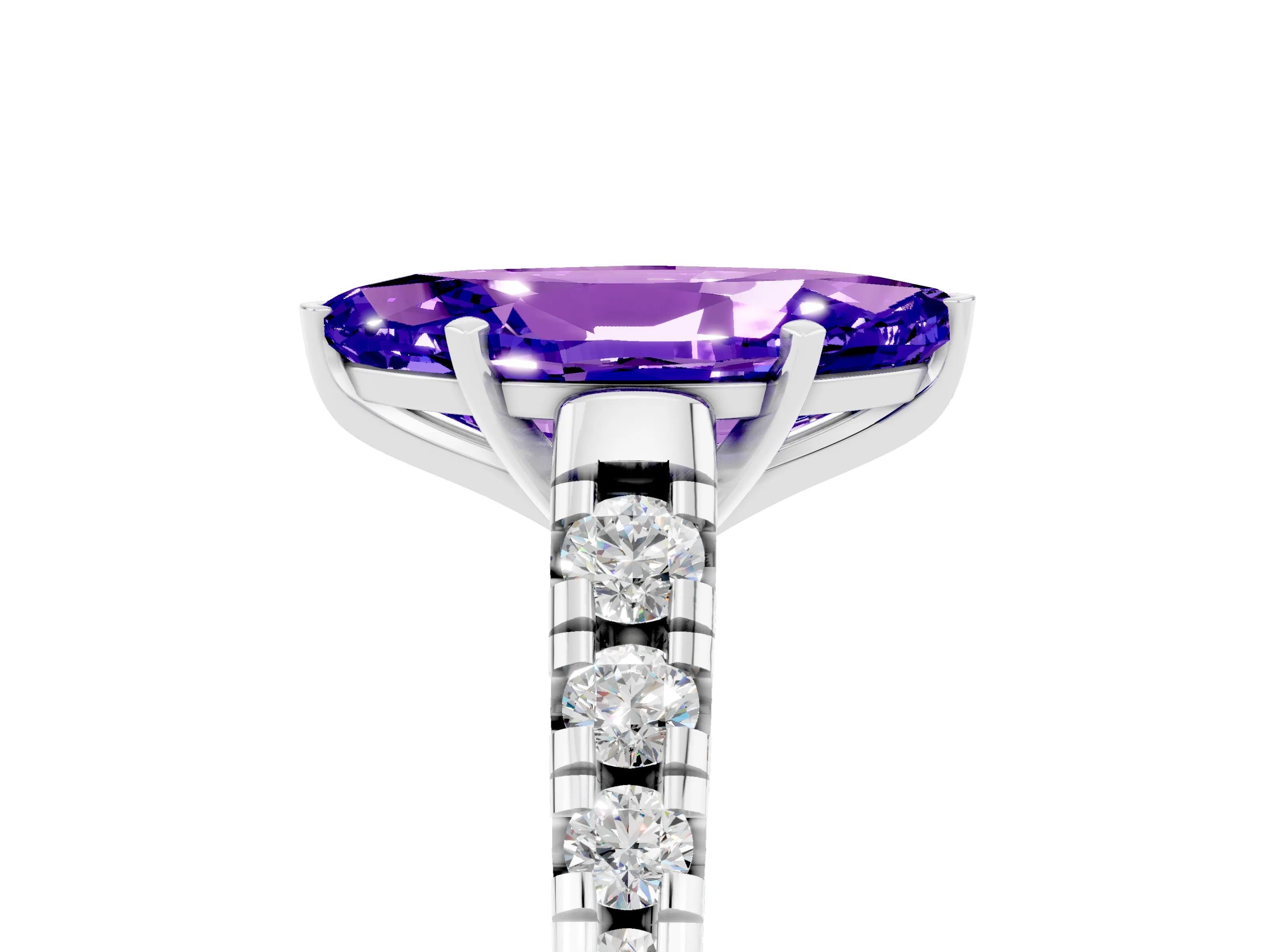 White gold Marquise Cut Tanzanite Solitaire Ring with Cathedral Setting and Pavé Band_5