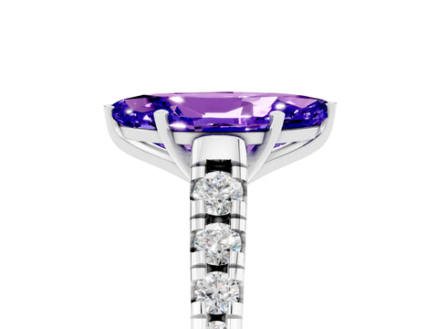 White gold Marquise Cut Tanzanite Solitaire Ring with Cathedral Setting and Pavé Band_5