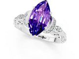 White gold Marquise Cut Tanzanite Solitaire Ring with Filigree Band and Four-Prong Setting_25
