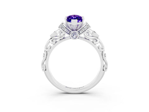 White gold Marquise Cut Tanzanite Solitaire Ring with Filigree Band and Four-Prong Setting_27