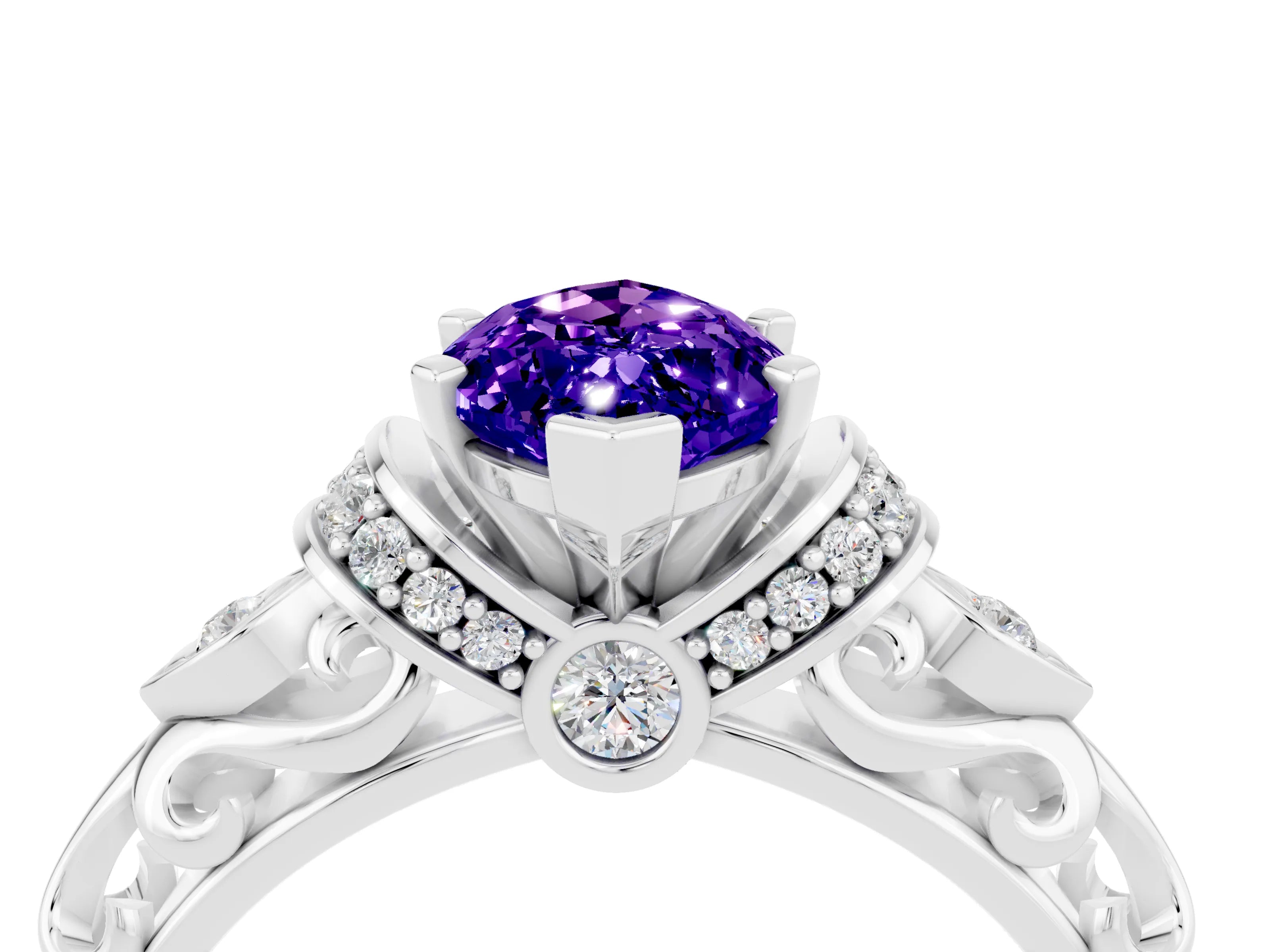 White gold Marquise Cut Tanzanite Solitaire Ring with Filigree Band and Four-Prong Setting_28