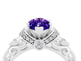 White gold Marquise Cut Tanzanite Solitaire Ring with Filigree Band and Four-Prong Setting_28