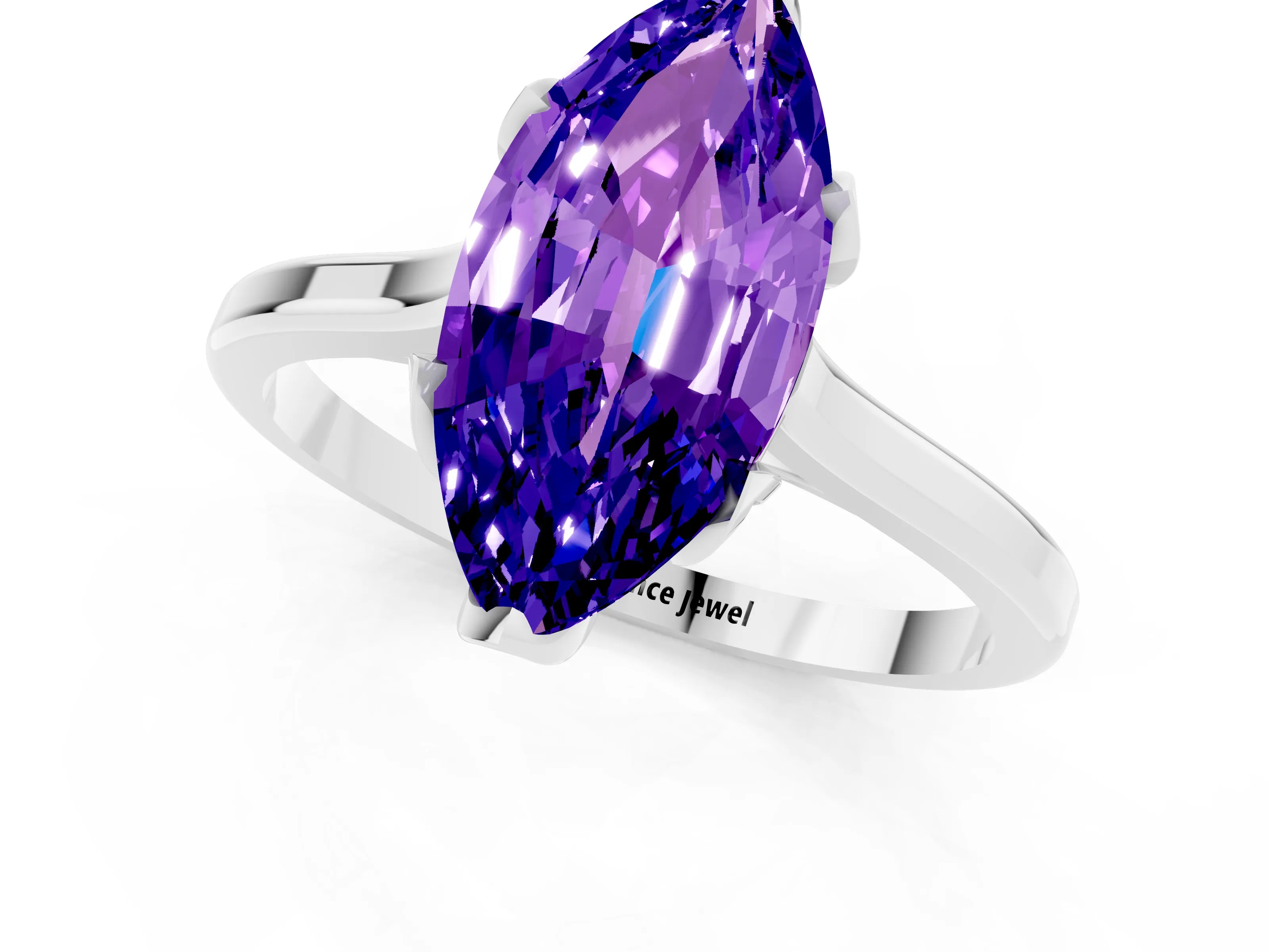 White gold Marquise Cut Tanzanite Solitaire Ring with Flower Prong Setting and Classic Band_13