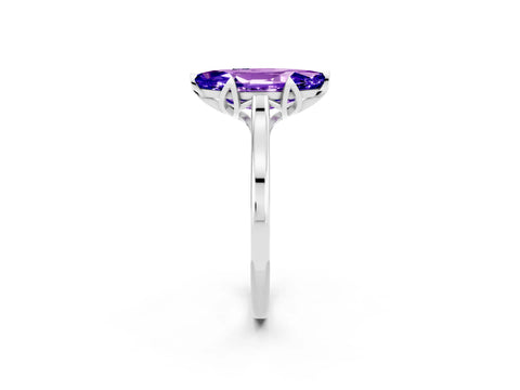 White gold Marquise Cut Tanzanite Solitaire Ring with Flower Prong Setting and Classic Band_14