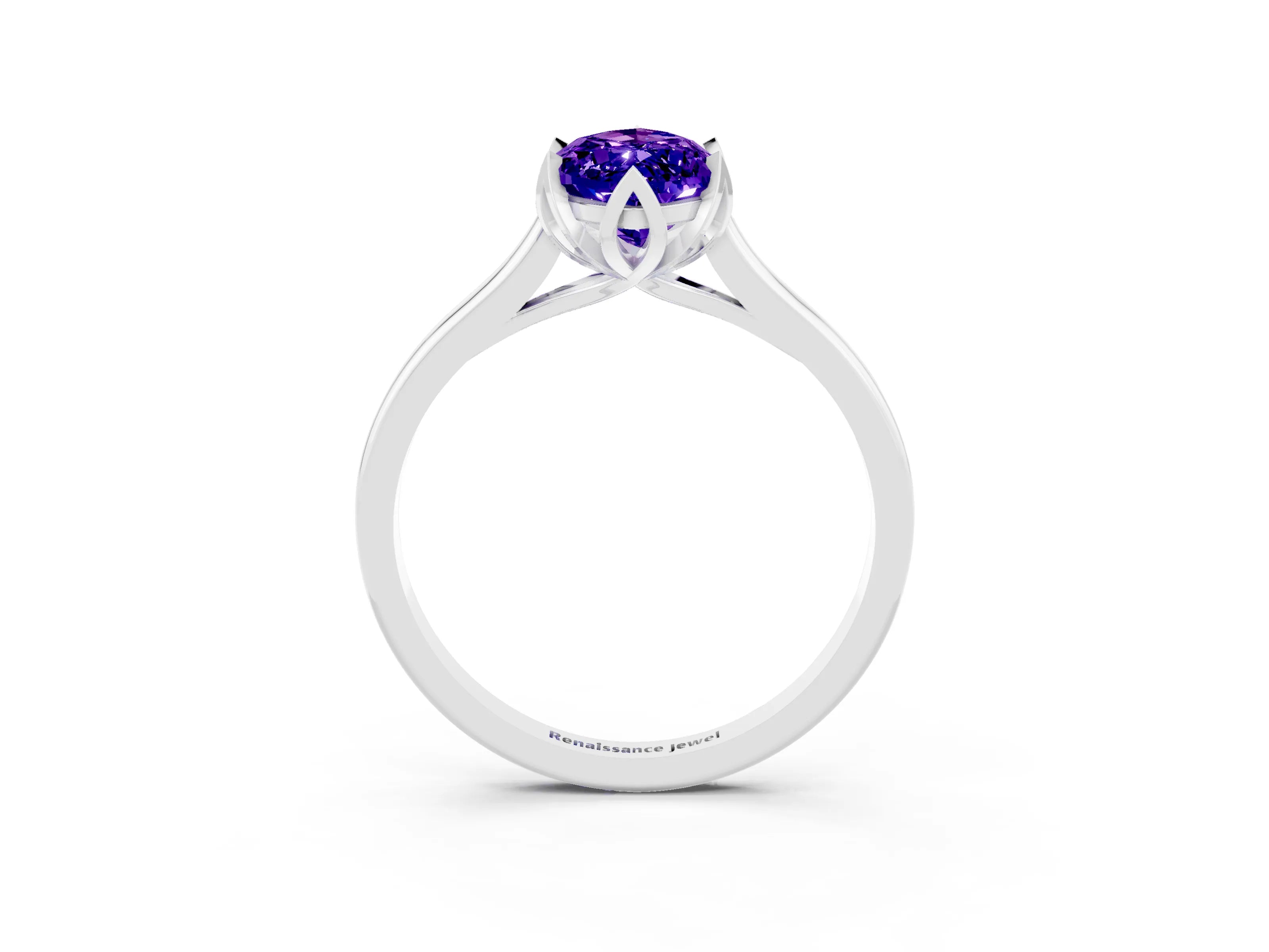 White gold Marquise Cut Tanzanite Solitaire Ring with Flower Prong Setting and Classic Band_15