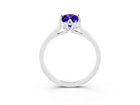 White gold Marquise Cut Tanzanite Solitaire Ring with Flower Prong Setting and Classic Band_15