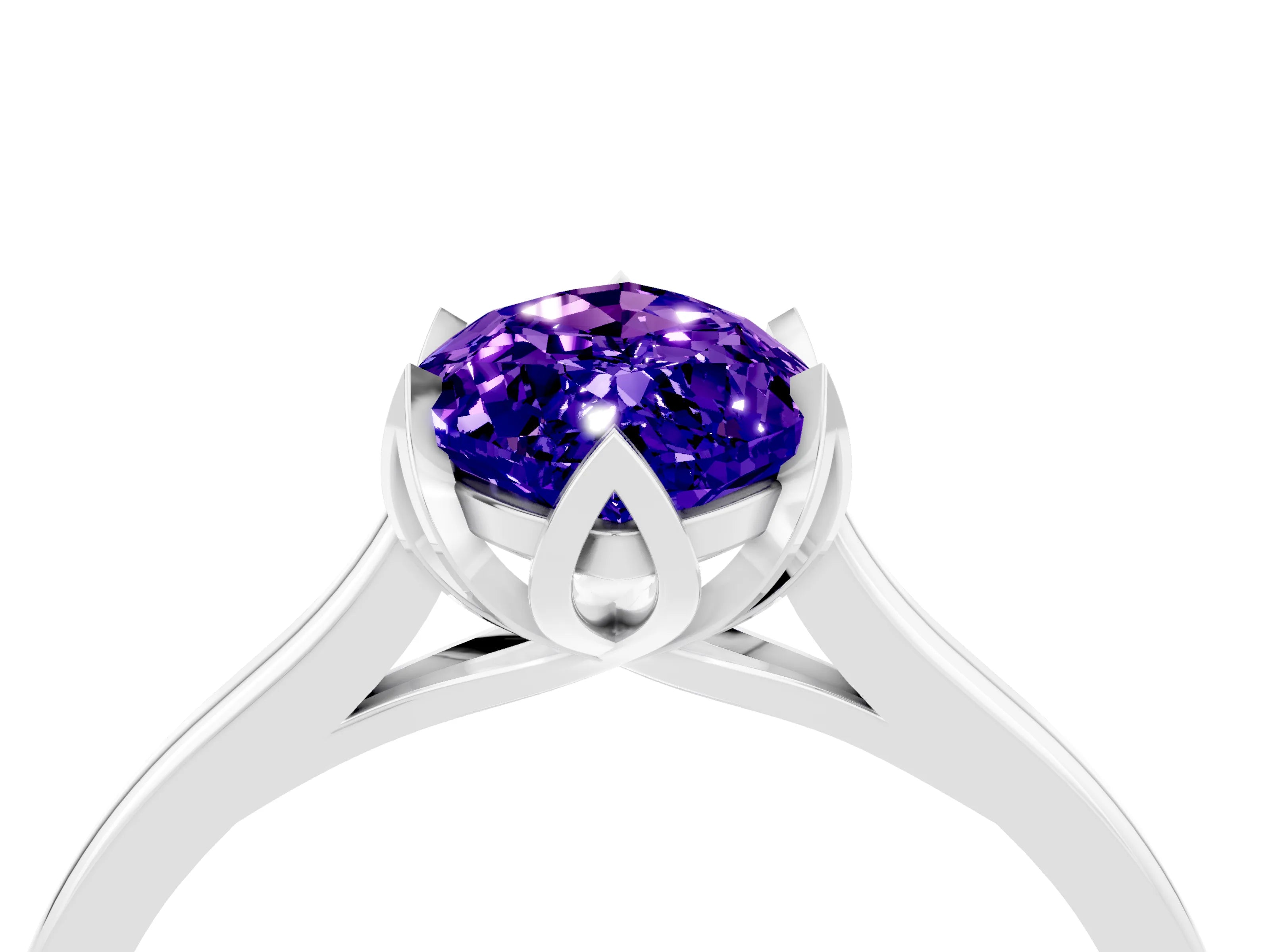 White gold Marquise Cut Tanzanite Solitaire Ring with Flower Prong Setting and Classic Band_16