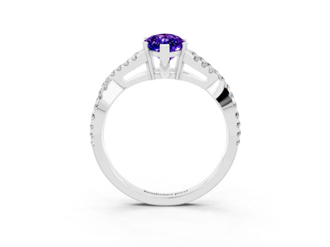 White gold Marquise Cut Tanzanite Solitaire Ring with Four-Prong Setting and Twisted Pavé Band_3