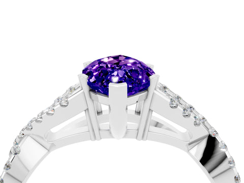 White gold Marquise Cut Tanzanite Solitaire Ring with Four-Prong Setting and Twisted Pavé Band_4
