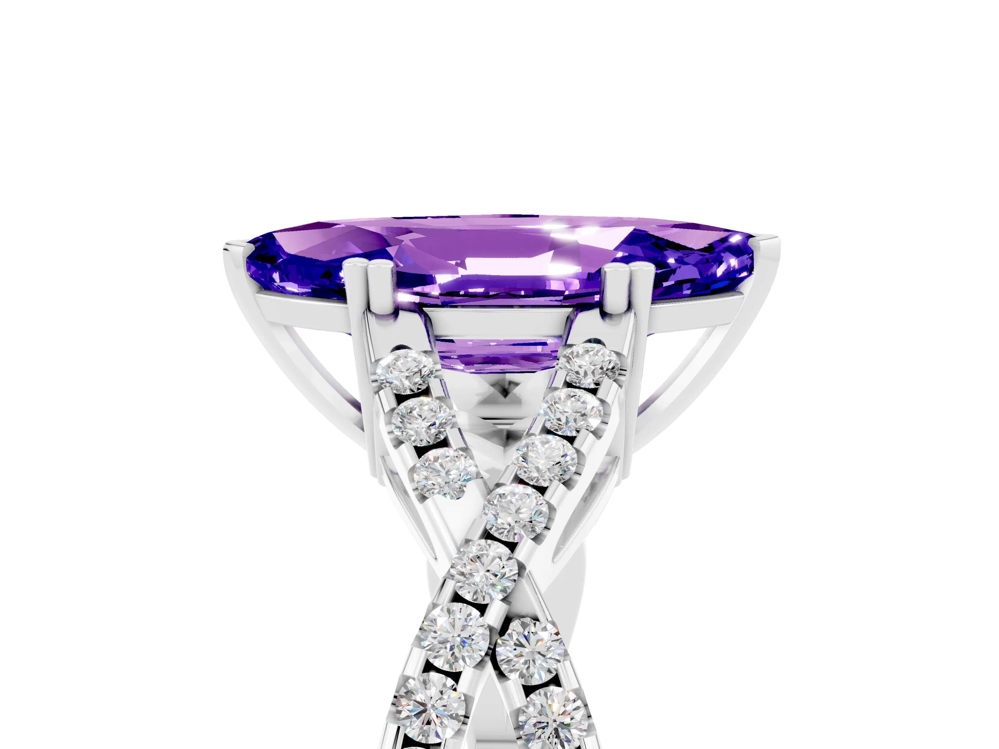 White gold Marquise Cut Tanzanite Solitaire Ring with Four-Prong Setting and Twisted Pavé Band_5