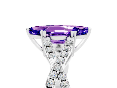 White gold Marquise Cut Tanzanite Solitaire Ring with Four-Prong Setting and Twisted Pavé Band_5