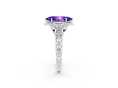 White gold Marquise Cut Tanzanite Solitaire Ring with Hidden Halo and Pavé Band_14