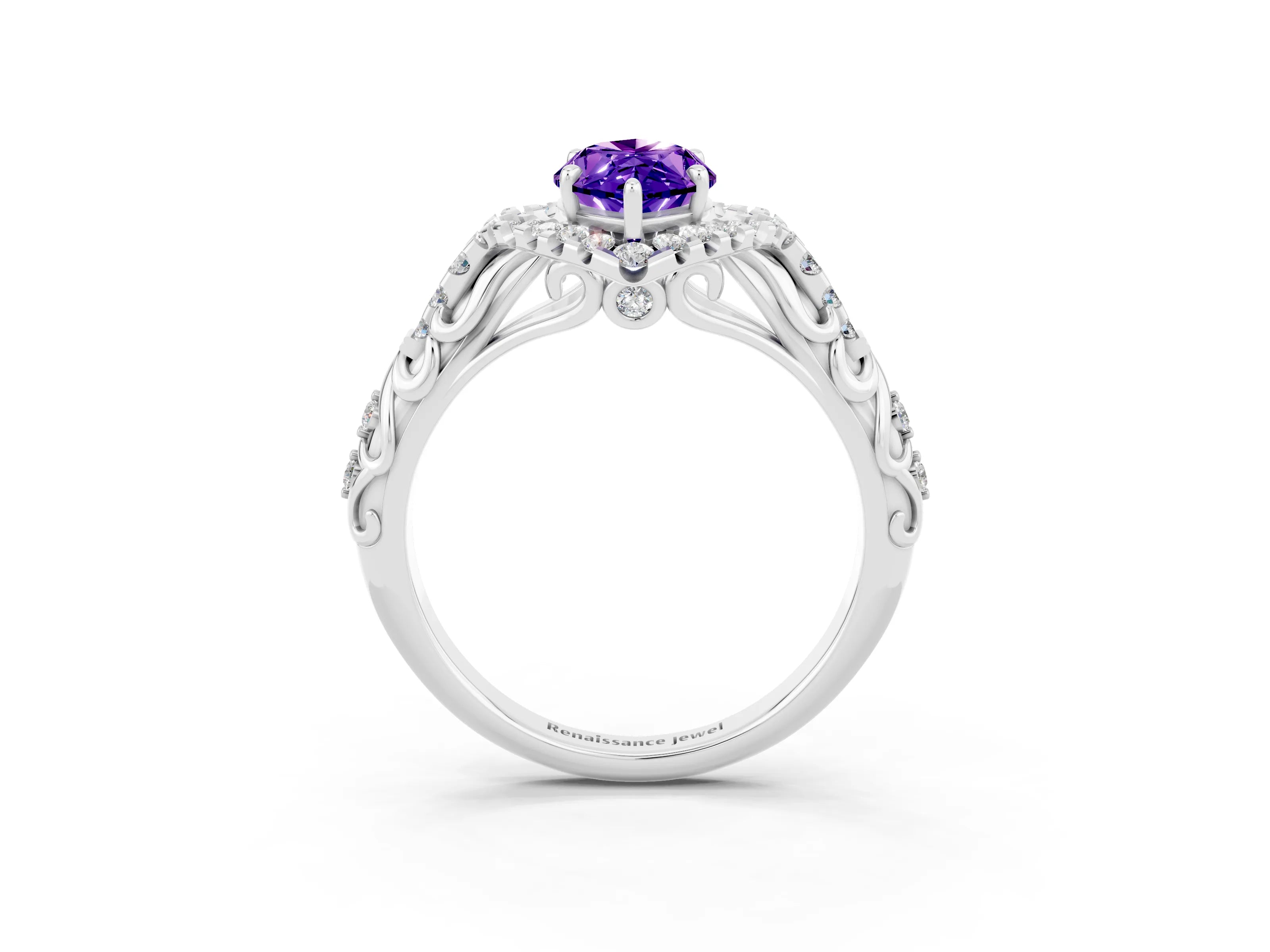 White gold Marquise Cut Tanzanite Solitaire Ring with Hidden Halo and Pavé Band_15