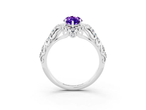 White gold Marquise Cut Tanzanite Solitaire Ring with Hidden Halo and Pavé Band_15