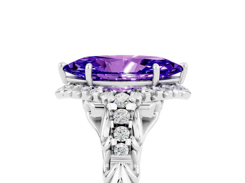 White gold Marquise Cut Tanzanite Solitaire Ring with Hidden Halo and Pavé Band_17
