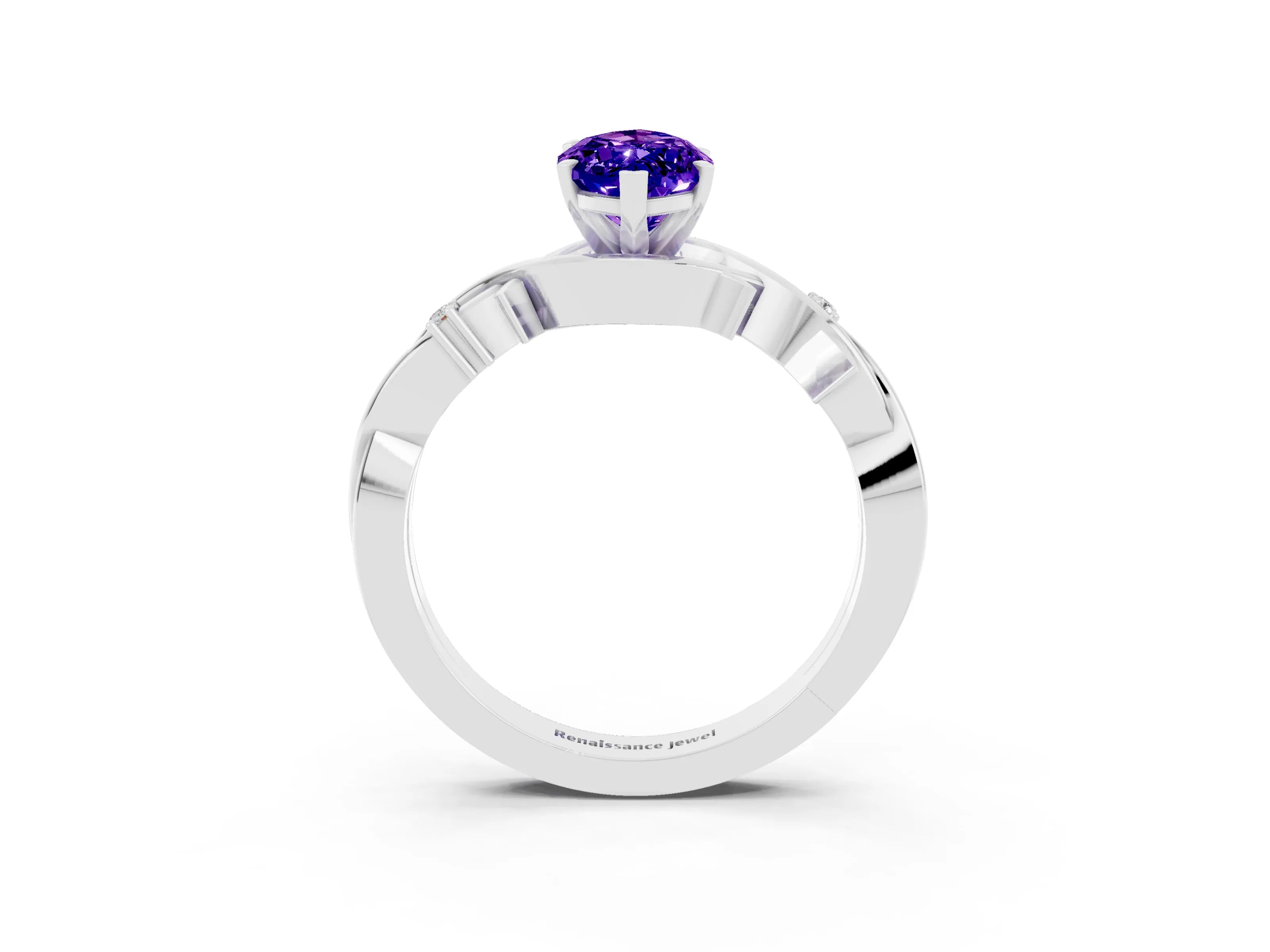 White gold Marquise Cut Tanzanite Solitaire Ring with Milgrain Pavé Band and Four-Prong Setting_15