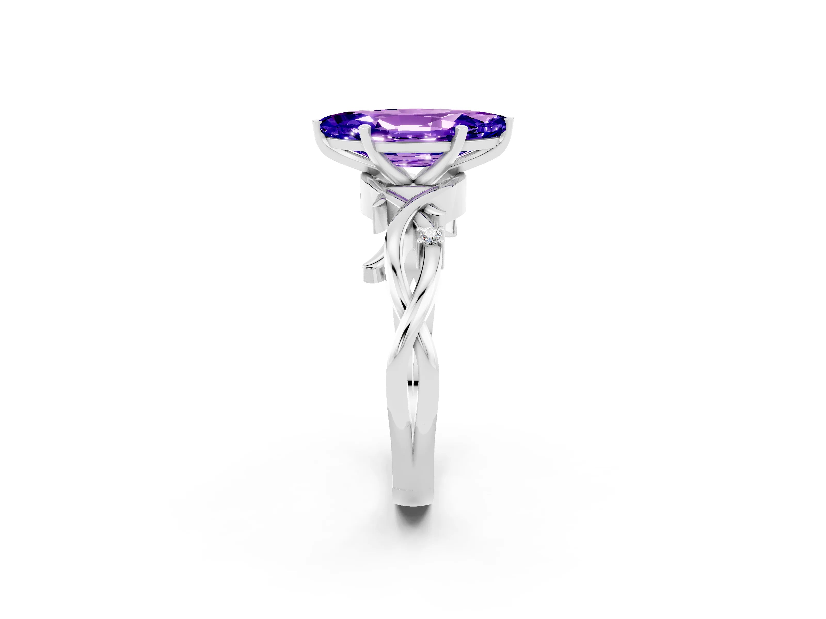 White gold Marquise Cut Tanzanite Solitaire Ring with Milgrain Pavé Band and Four-Prong Setting_38