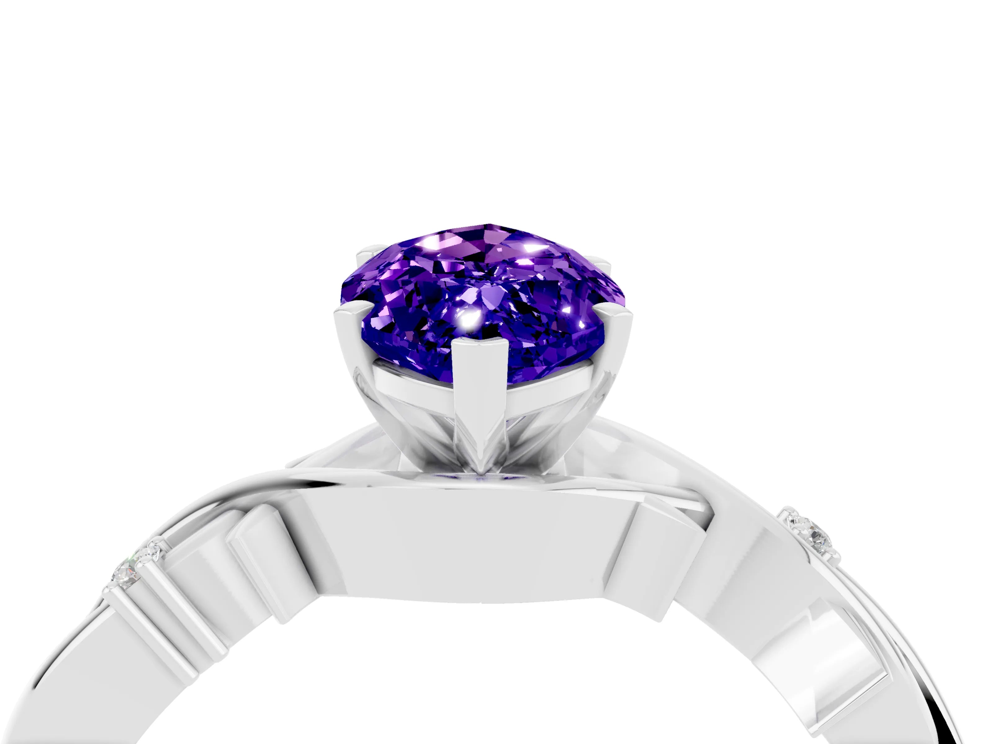 White gold Marquise Cut Tanzanite Solitaire Ring with Milgrain Pavé Band and Four-Prong Setting_40