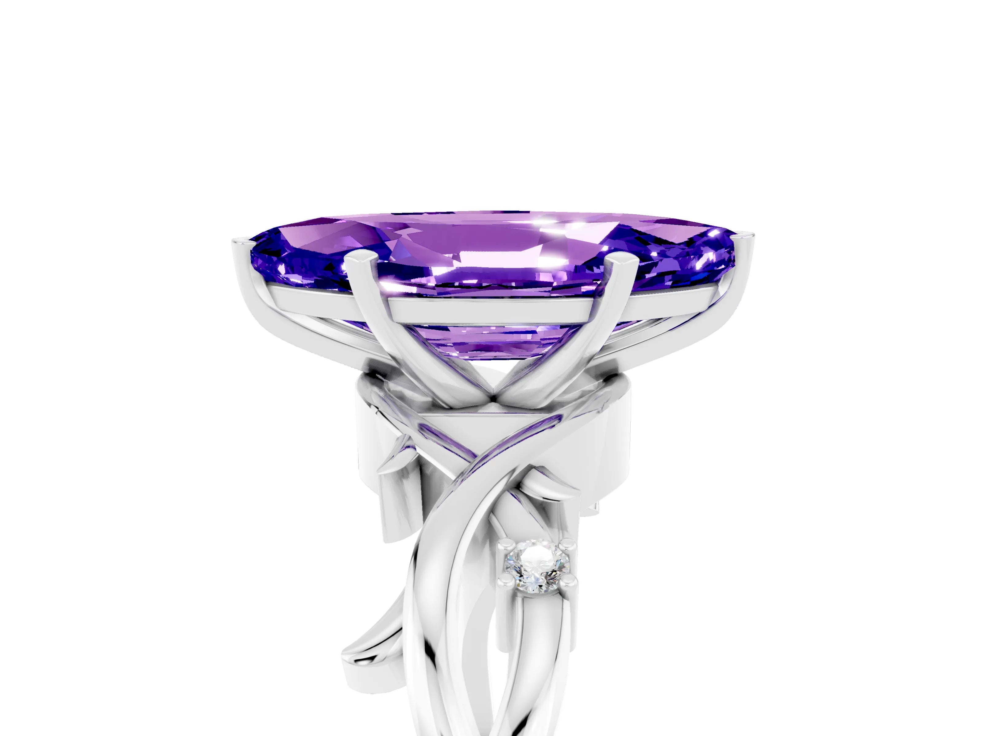 White gold Marquise Cut Tanzanite Solitaire Ring with Milgrain Pavé Band and Four-Prong Setting_41