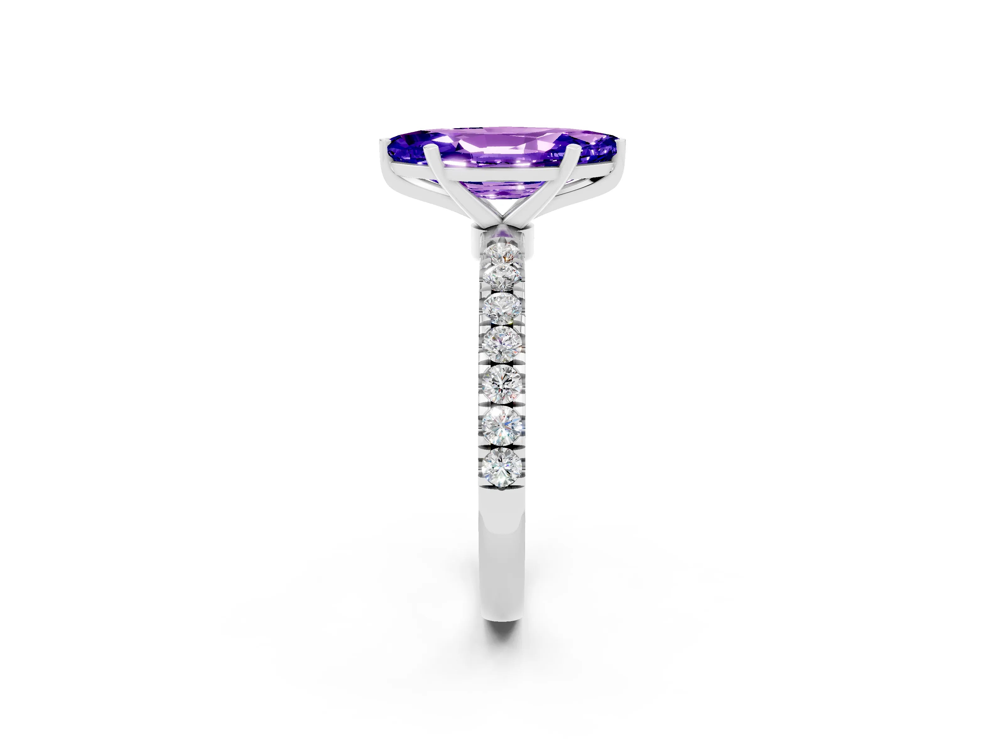 White gold Marquise Cut Tanzanite Solitaire Ring with Pavé Accents and Four-Prong Setting_2