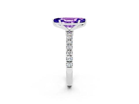 White gold Marquise Cut Tanzanite Solitaire Ring with Pavé Accents and Four-Prong Setting_2