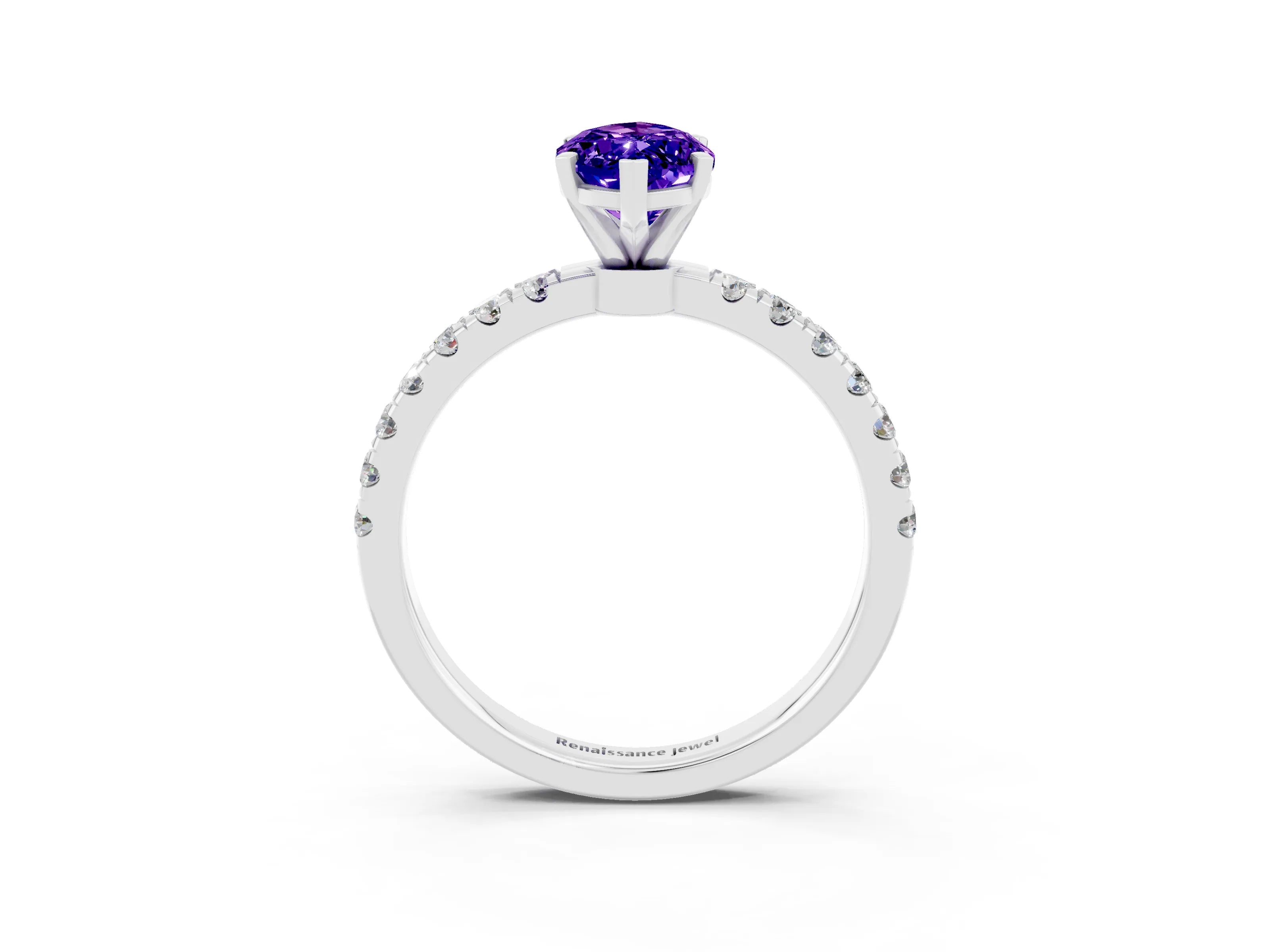 White gold Marquise Cut Tanzanite Solitaire Ring with Pavé Accents and Four-Prong Setting_3