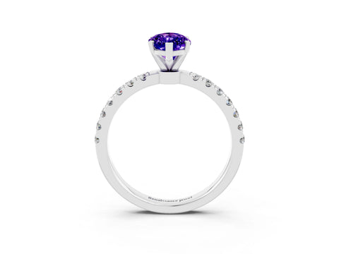 White gold Marquise Cut Tanzanite Solitaire Ring with Pavé Accents and Four-Prong Setting_3