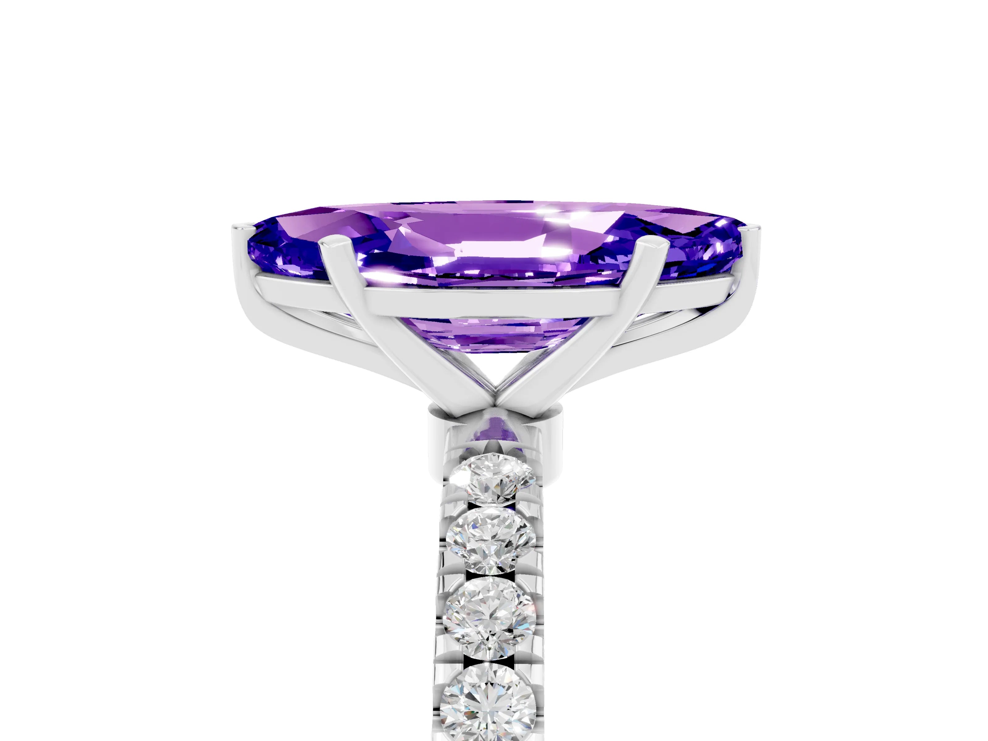 White gold Marquise Cut Tanzanite Solitaire Ring with Pavé Accents and Four-Prong Setting_5
