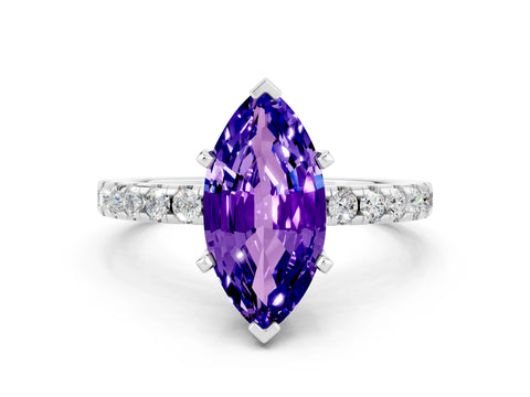 White gold Marquise Cut Tanzanite Solitaire Ring with Pavé Band and Four-Prong Setting_24