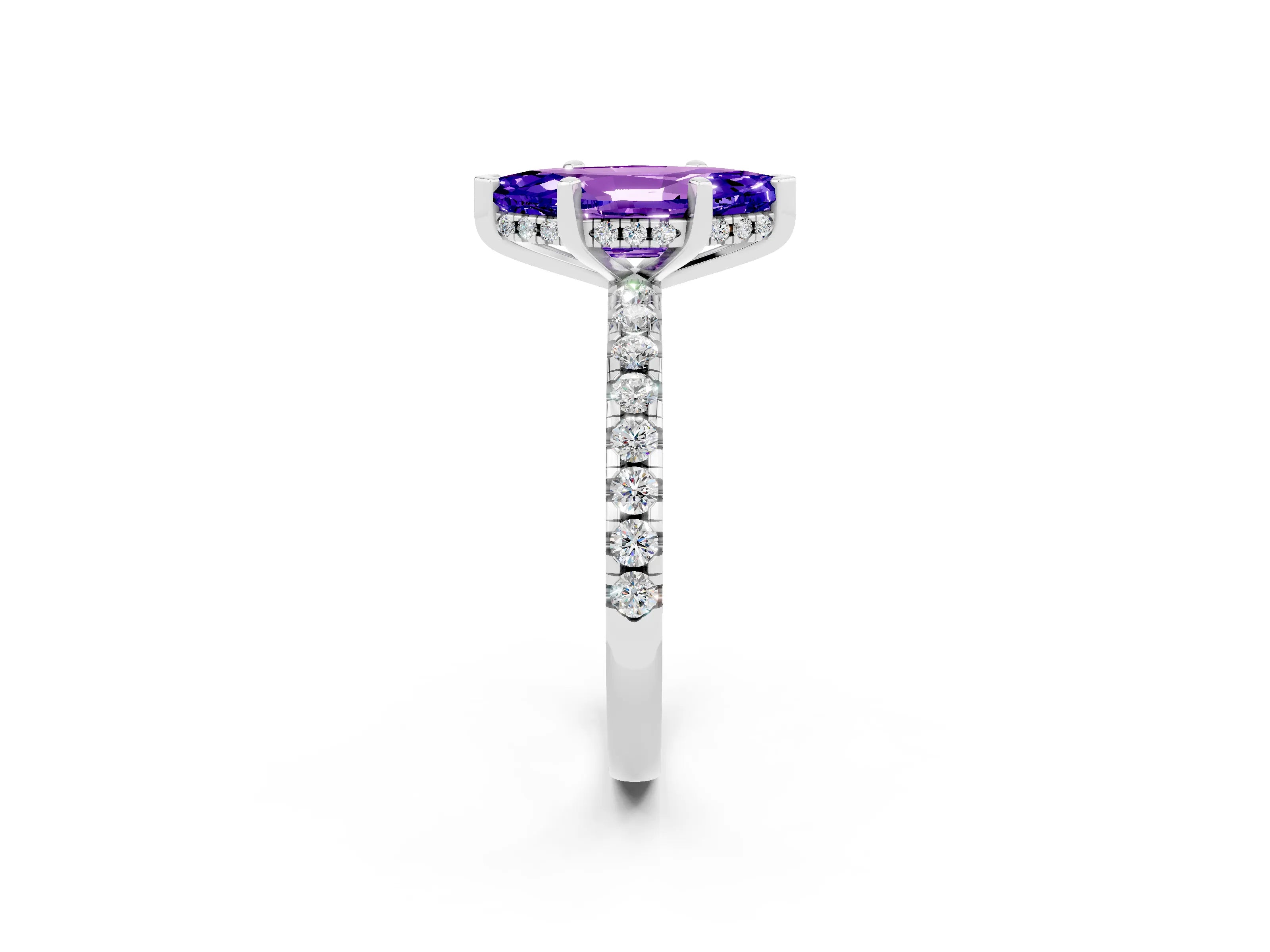 White gold Marquise Cut Tanzanite Solitaire Ring with Pavé Band and Four-Prong Setting_26